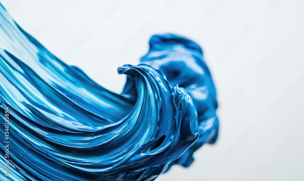 Poster a dynamic swirl of glossy cyan paint captures attention with its fluid, elegant motion on a plain ba