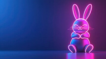 Neon bunny sculpture digital art installation modern studio vibrant colors abstract design