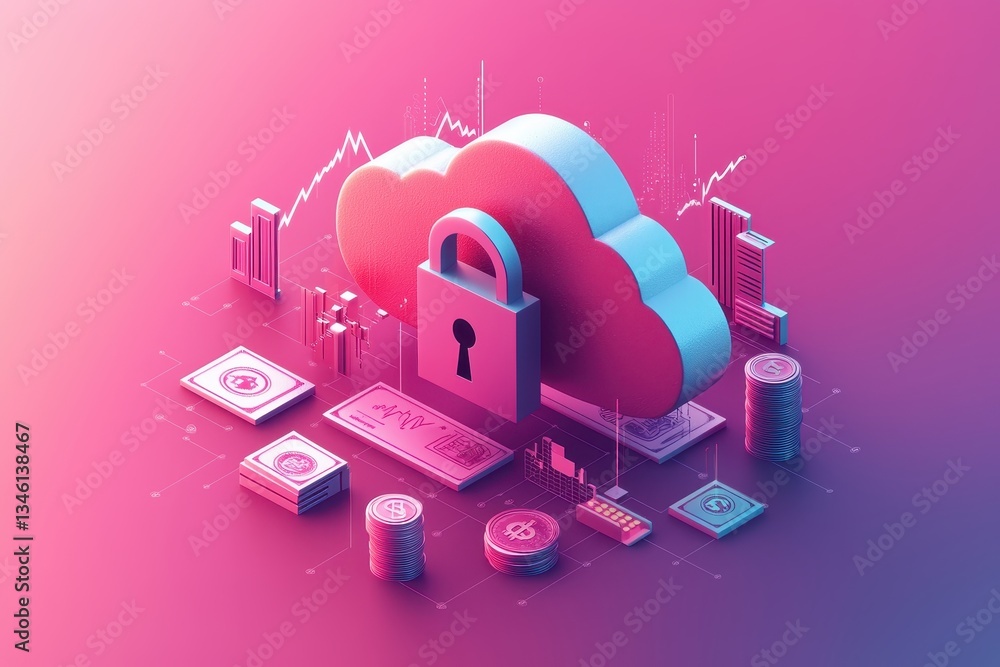 Aufkleber cloud security solutions protecting data in digital environments infographic modern graphics