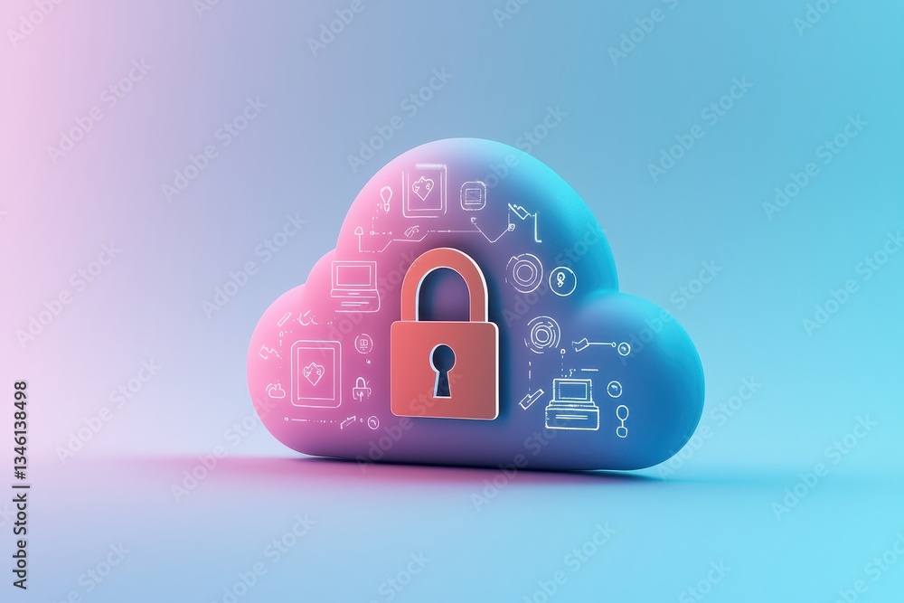 Poster cloud security measures digital world graphic design tech environment conceptual view