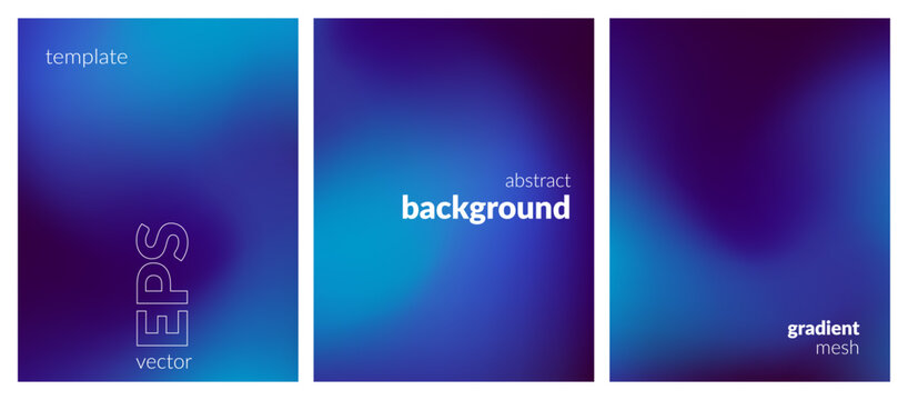 Abstract liquid background set. Gradient mesh. Effect bright color blend. Blurred fluid colorful mix. Modern design template for web covers, ad banners, posters, brochures, flyers. Vector EPS