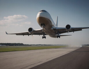 Passenger plane takes off on the runway. Realistic illustration