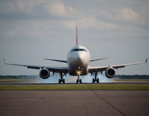 Obraz premium Passenger plane on the runway. Realistic illustration