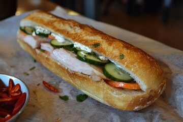 Banh Mi (Vietnam) A freshly baked baguette filled with sliced pork