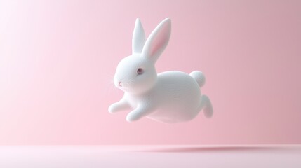 Fototapeta premium Joyful studio setting featuring a bouncing white rabbit character - close-up
