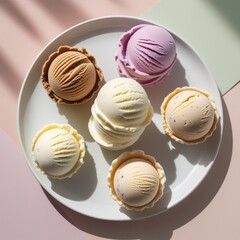 Obraz premium Delightful afternoon with a variety of artisan ice creams in soft pastel hues