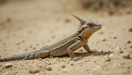 Desert Dragon Lizard Crawling on Sand