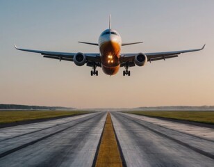 Obraz premium Passenger plane takes off on the runway. Realistic illustration