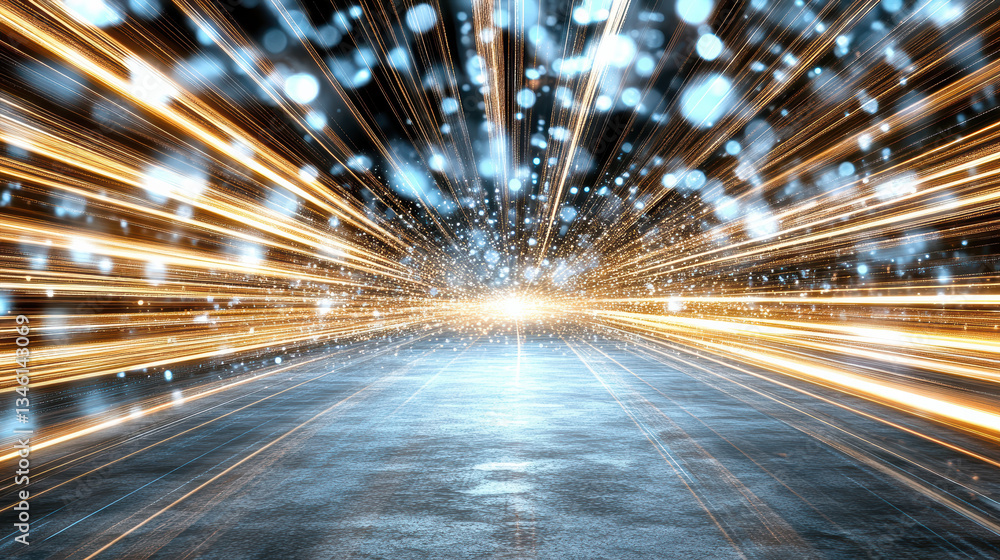 Poster dynamic light trails create vibrant abstract bokeh effect, evoking energy and motion