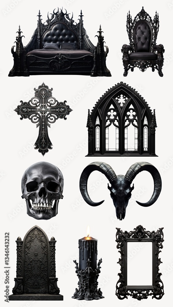 Poster gothic object element set