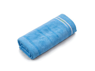 A folded light blue gym towel with a moisture-wicking material on display