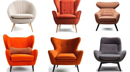 Collage with different comfortable armchairs on white background