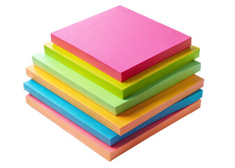 bright rainbow colored adhesive paper notes stacked in pyramid shape for school and office organization isolated on white background
