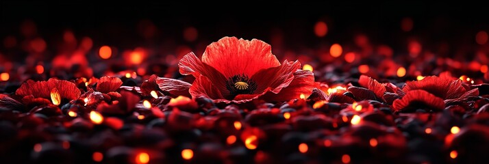 Poster for Remembrance Day, Lest We overlook Remembrance Day, November 11, and the poppy-flower greeting banner or card. Generative Ai