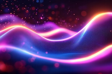 Obraz premium Futuristic Abstract Neon Waves Glowing Background Dynamic Motion High Speed Pink Blue Bokeh Lights