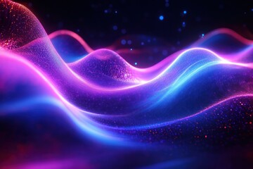 Abstract Futuristic Background with Neon Wave Lights in Purple and Blue