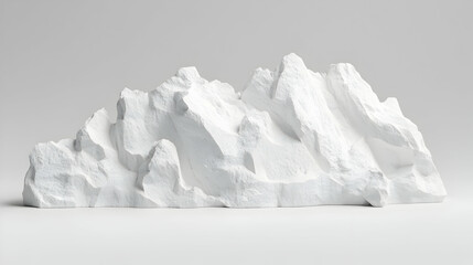 Abstract White Mountain Formation Isolated on White Background with Textured Surface and Sharp Details