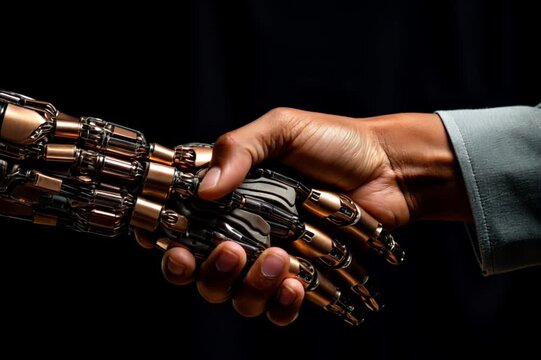 Robot and a human shaking hands
