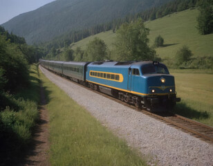 Obraz premium Moving train, beautiful landscape. Realistic illustration