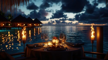 Romantic Dinner Overwater Bungalow Sunset