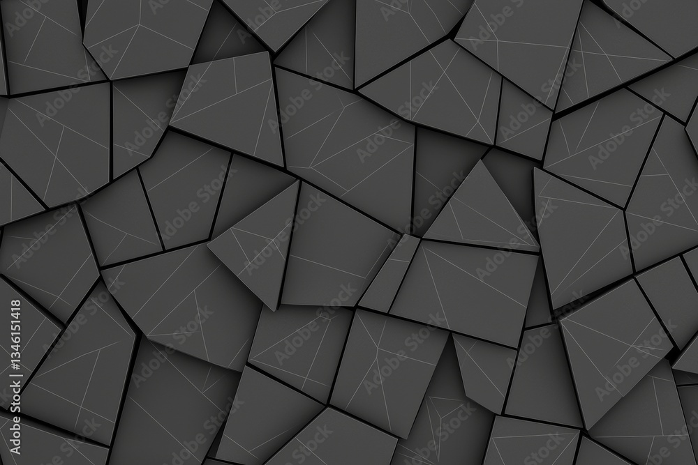 Poster a textured background composed of dark geometric shapes, featuring various angles and lines that cre