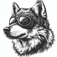 A wolf with goggles on its head