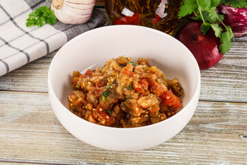 Grilled vegetables salad - Eggplant, tomato and pepper