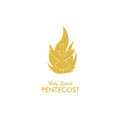 Pentecost symbol Holy Spirit dove cross and fire. Vector illustration