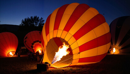 Obraz premium Hot air balloons glowing against a twilight sky 