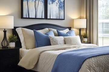 A composition of cozy and tactile bedroom details, emphasizing the harmonious balance of color, texture, and sculptural decor.
