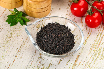 Black sesame seeds in the bowl