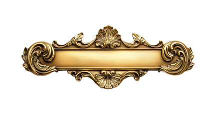 Beautiful golden sign, nameplate, doorplate with ornament. Mockup for design isolated on transparent background 