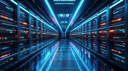 Futuristic Server Room: A Digital Metropolis of Data Processing