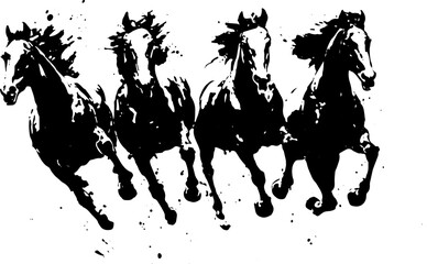 Obraz premium Illustration of three horses running in Chinese ink painting style on white background