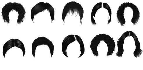 set of female short hairstyles png  flat vector illustration for fashion template and beauty design elements