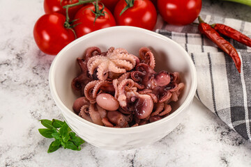 Marinated baby octopus in the bowl