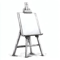 A wooden easel with a white canvas on it