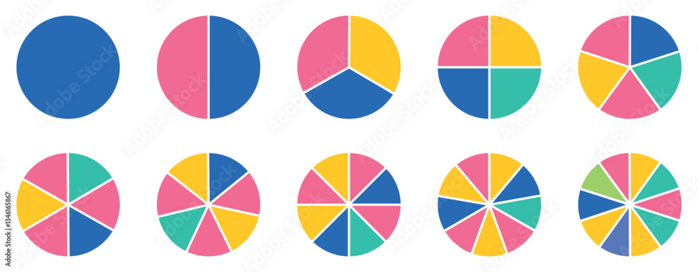 Poster pie chart infographic set. circle diagram collection with sections or parts. segmented circle icons 