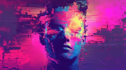 Obraz premium Man with digital glitches and vibrant colors