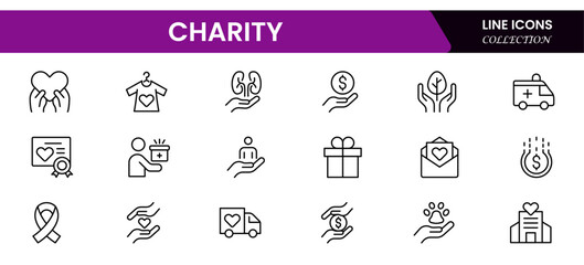 Charity Icons Pack. Thin line icons set. Flat icon collection set. Simple vector icons