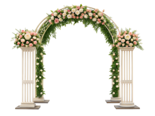 Wedding flower arch isolated on transparent background. Png