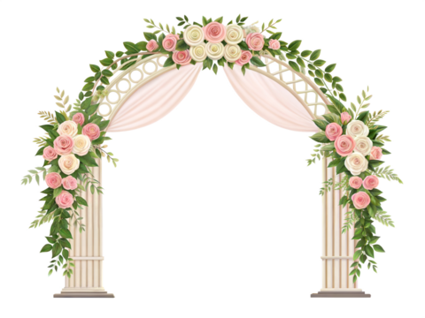 Wedding flower arch isolated on transparent background. Png
