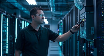 Skilled HVAC Technician Ensuring Optimal Cooling in a Data Center (Industry)