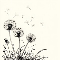 The dandelions are scattered throughout the grass