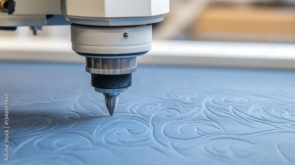 Aufkleber a modern factory using high-tech laser-cutting machines to engrave patterns and designs onto denim, 