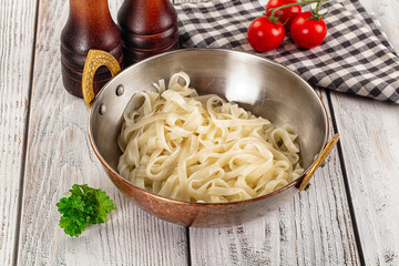 Boiled wheat asian udon noodles