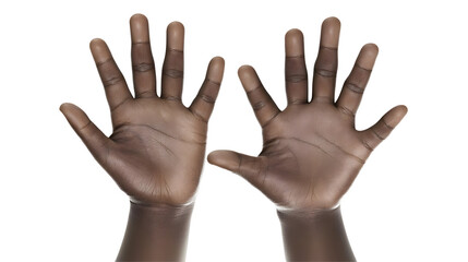 Obraz premium Photo of Open Hands with Dark Skin Showing Demonstrating Against Transparent Background Displaying Wellbeing Healthcare and Anatomy of the Human Body Isolated in Studio Shot