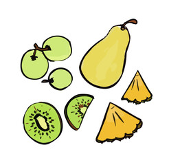 Fruits poire raisin kiwi ananas illustration dessin vectoriel