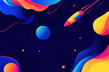 Naklejka premium Cosmonautics Day. Abstract paper cut art of astronaut floating in space with planets, spaceship, and stars on a blue background