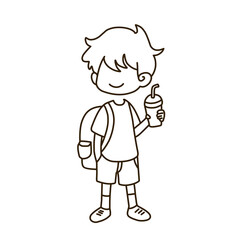 Line Art Illustration of Happy Boy with Drink